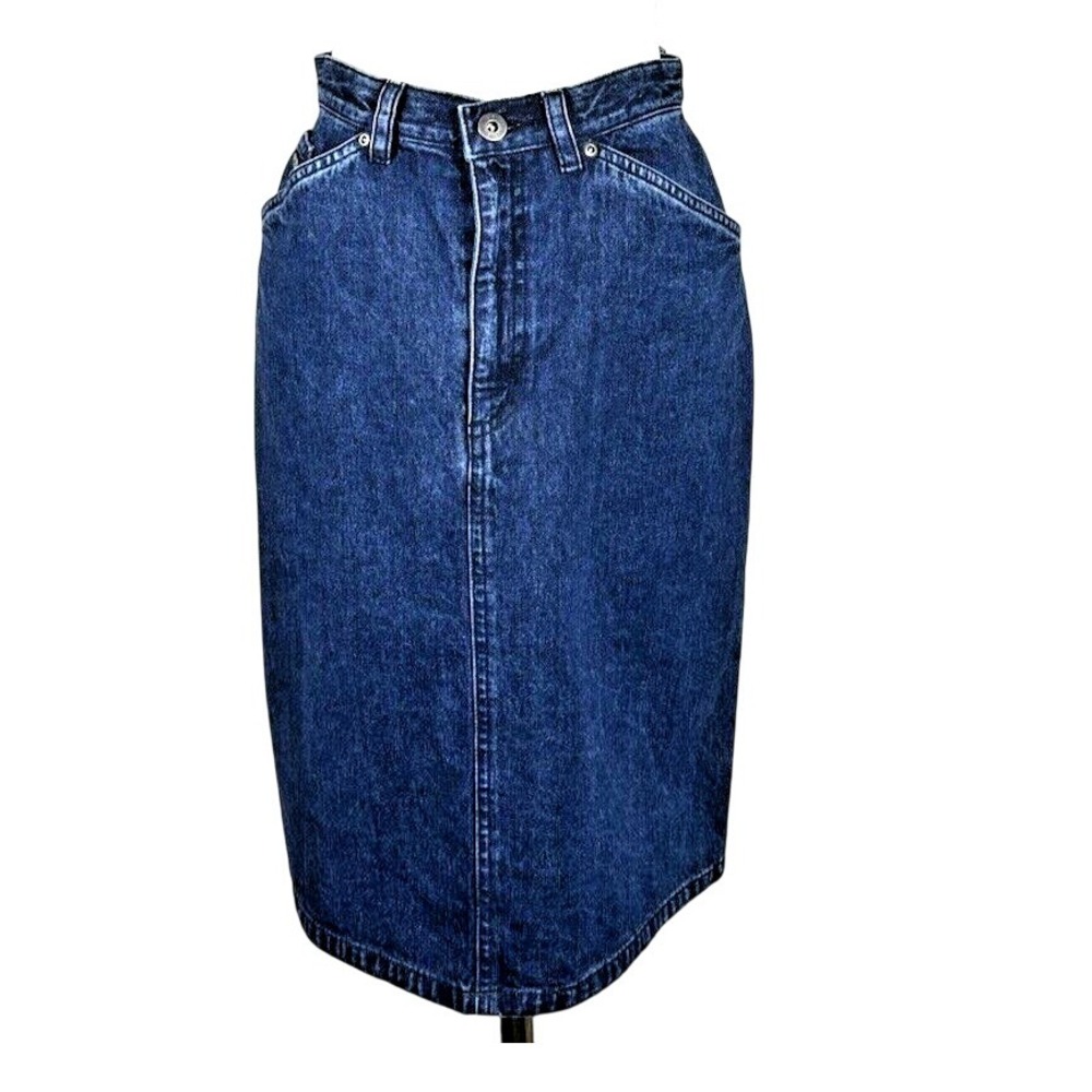 VTG Denim Skirt Jean‎ Midi Pencil Dark Wash Pockets Liz Claiborne Country Sz 2